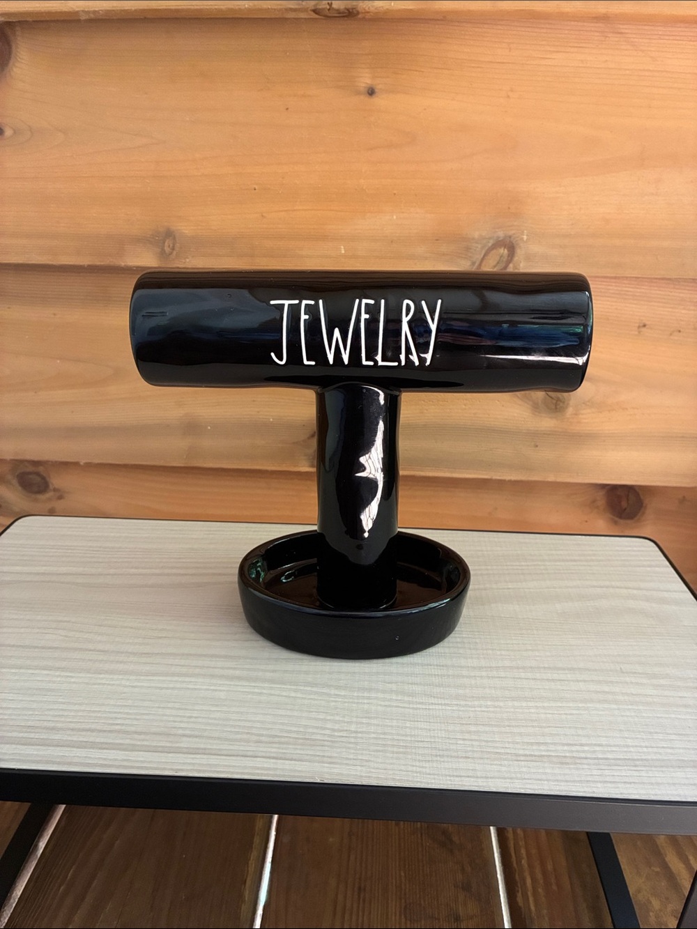 Rae Dunn Black Ceramic T-Bar Display JEWELRY Stand, Like New!